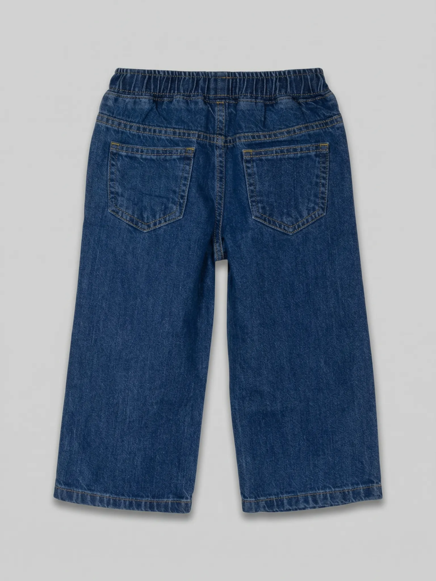 Blue yellow sun embroidery jeans for girls by Level Apparels Pakistan