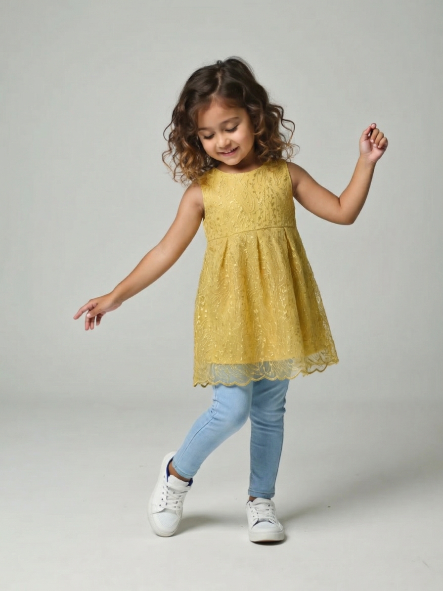 Golden Lace Net Frock