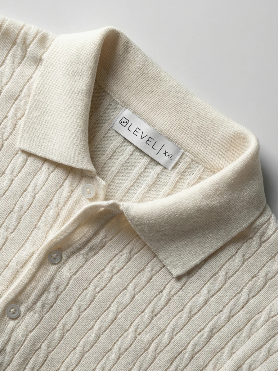 Cream Cable Knit Polo