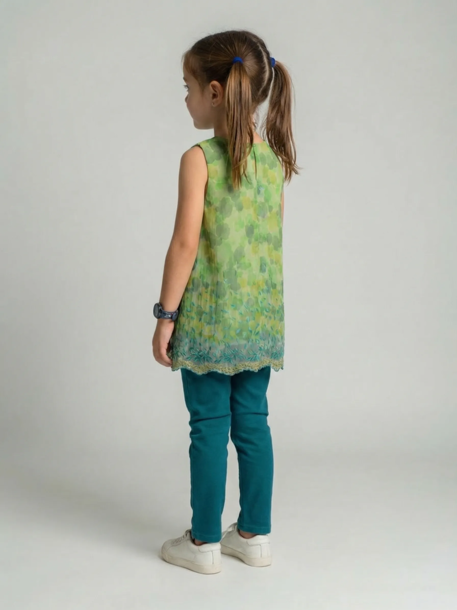 Golden lace net frock for girls by Level Apparels Pakistan