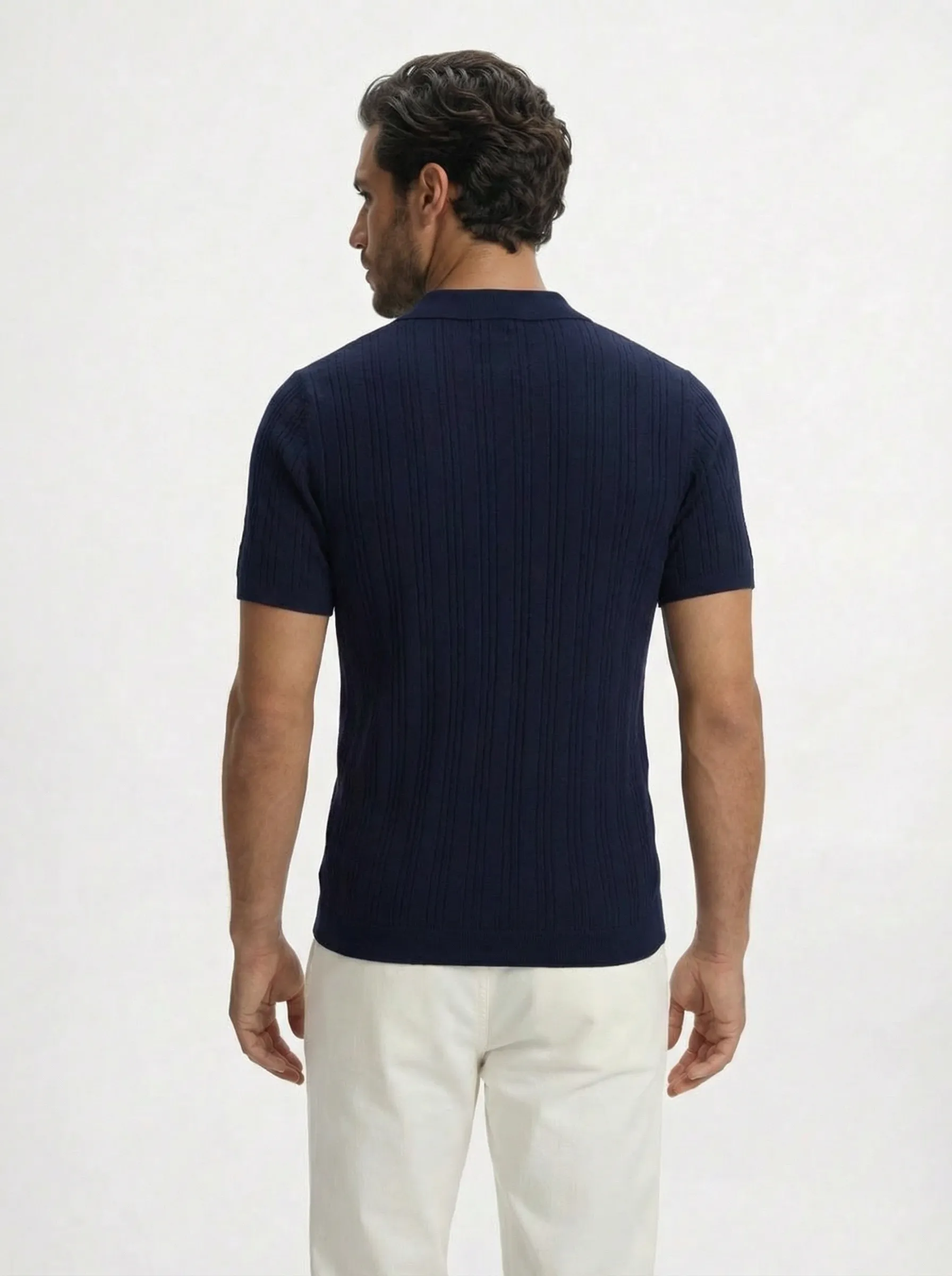 Navy mixed ribbed polo shirt for men by Level Apparels Pakistan