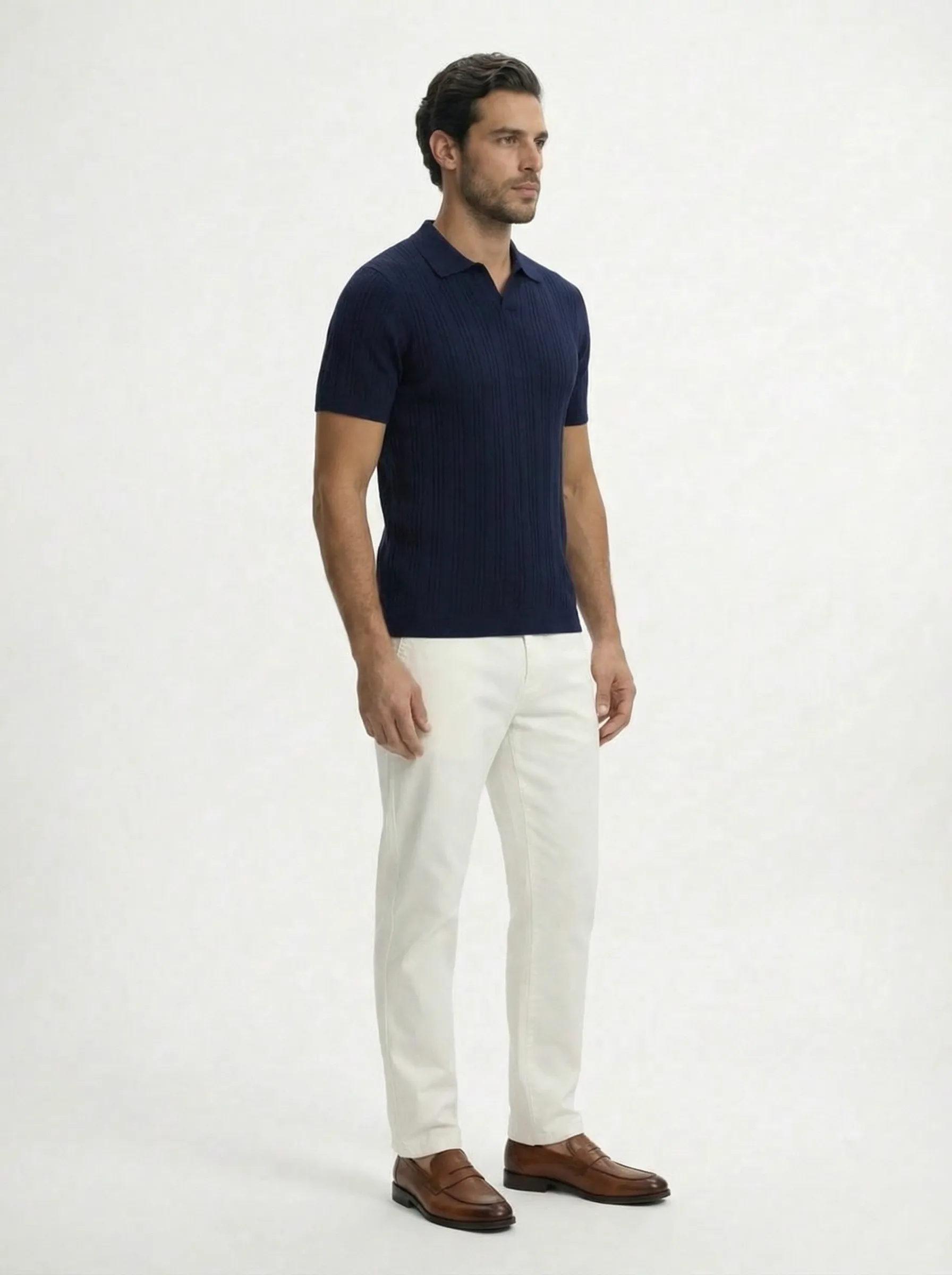 Navy mixed ribbed polo shirt for men by Level Apparels Pakistan