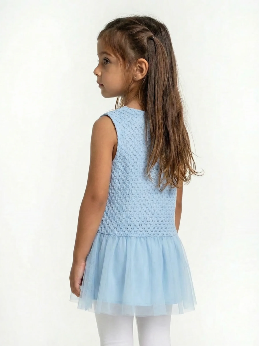 Sky blue net frock for girls by Level Apparels Pakistan